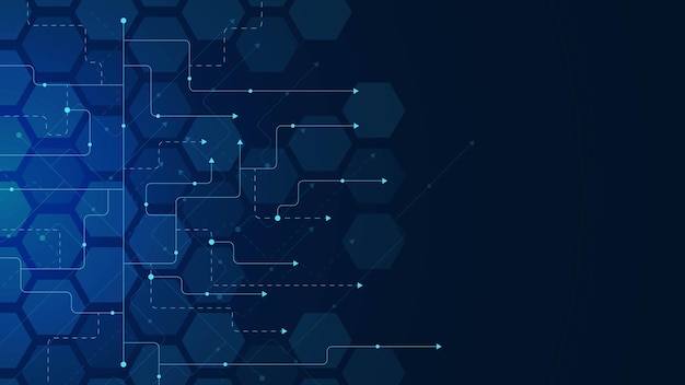 Vector abstract connect dots and lines with hexagons background big data visualization network connection