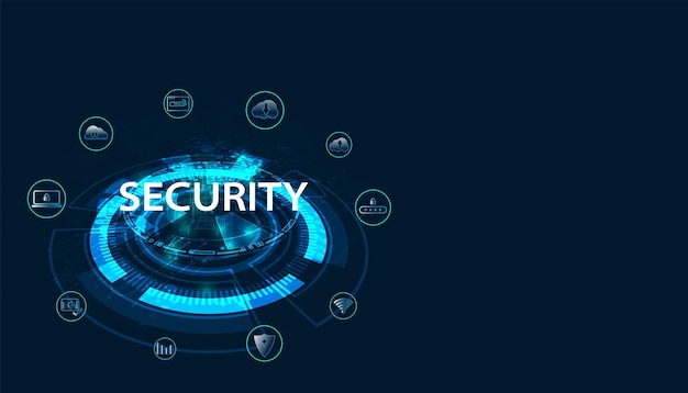 Vector abstract cyber security concept protect network, device, program and data from attacks, network security, application, data security, cloud.
