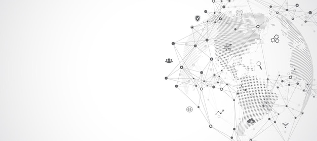 Vector abstract dynamic motion lines and dots connection background with plexus effect