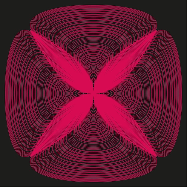 Vector abstract flower lines red curve petals dark background element vector dynamic blossom