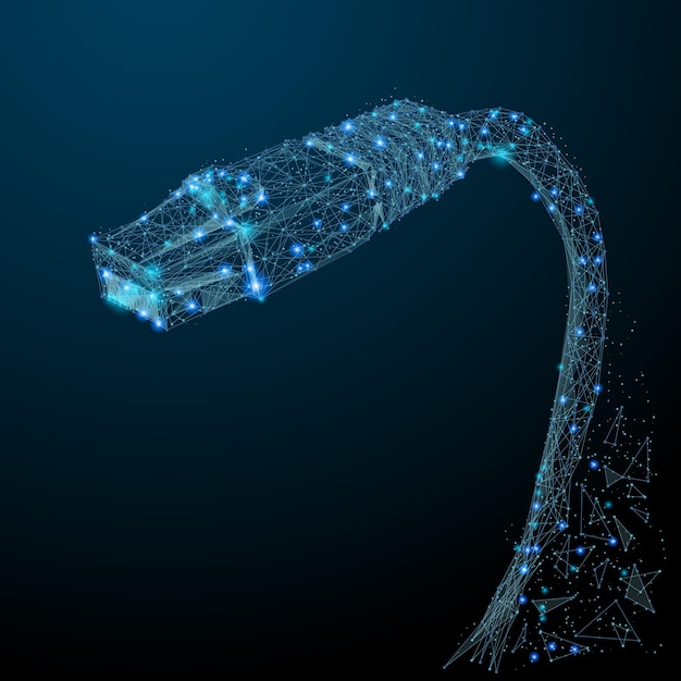 Vector abstract image of an ethernet cable in the form of a starry sky or space vector wireframe concept