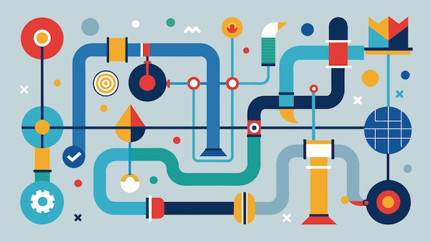 Vector an abstract interpretation of the pipeline network using geometric shapes and patterns to represent