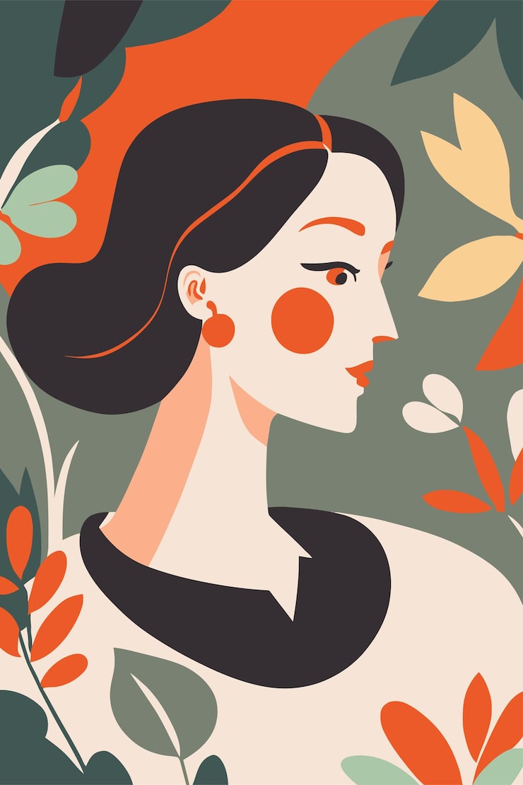 Vector abstract modern woman portraits artistic flat vector background for wall art