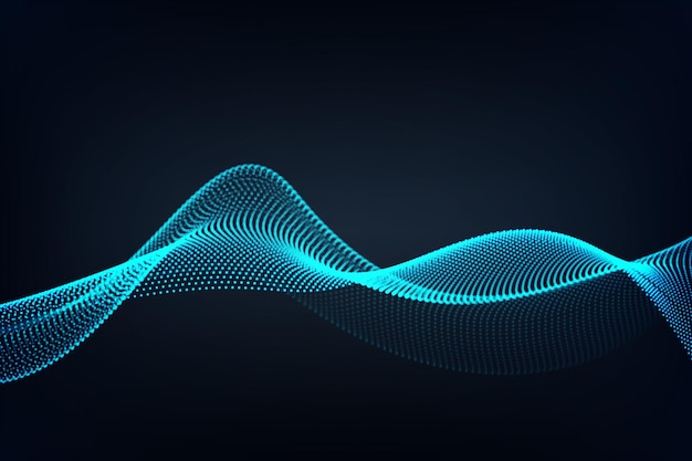 Vector abstract particle array wave flowing over dark background vector shiny dots effect