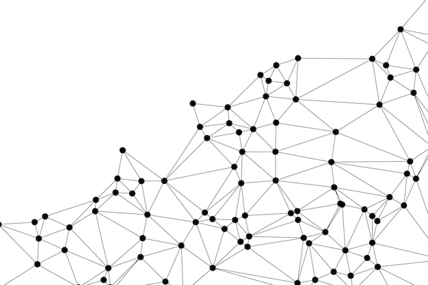 Vector abstract polygonal mesh with black nodes and thin lines creating a minimalist geometric network pattern