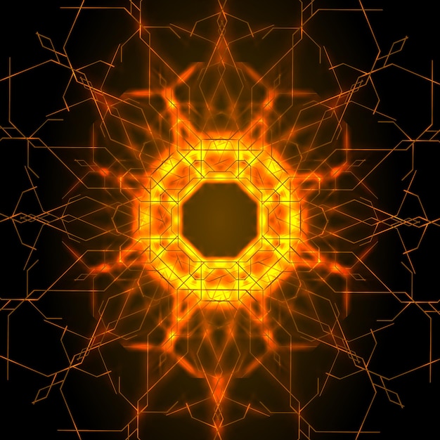 Vector abstract psychedelic geometric orange flower mandala pattern