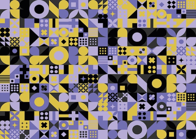 Vector abstract purple yellow geometric mosaic seamless pattern background vector design