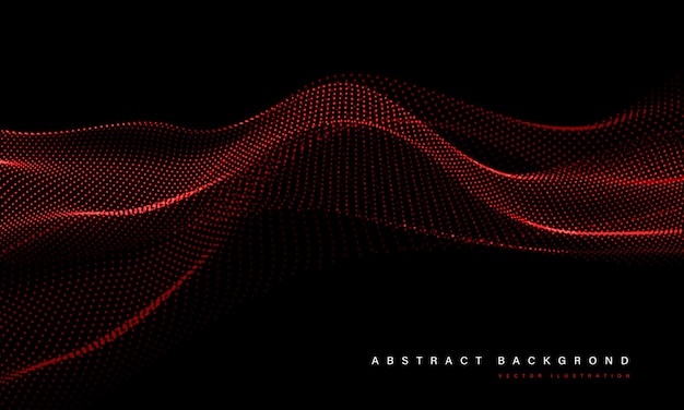 Vector abstract red mesh particles wave curve overlap technology network digital on black background vector