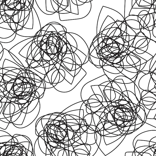Vector abstract shapes from tangled lines make up a seamless pattern