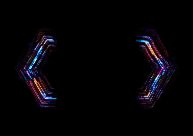 Vector abstract tech glowing neon geometric shape background with glitch effect