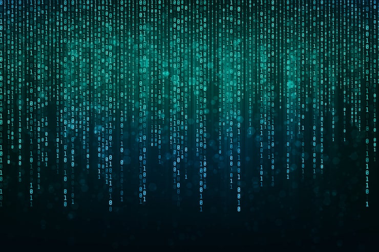 Abstract Technology Binary code Background with binary data fall from the top of the screen.Digital binary data and Secure Data Concept
