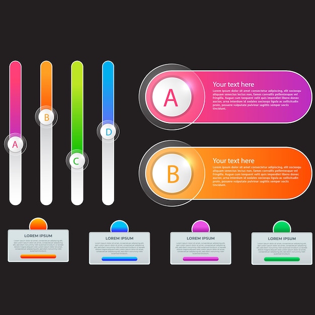 Vector abstract vector gradient minimalistic infographic template composed of 5 rounded squares