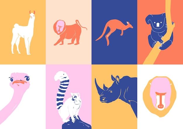 Vector abstract vector illustration set of wildlife, animals, sea life for branding, social media