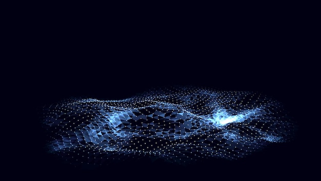 Vector abstract vector technology wave in the center with motion dots and lines ai in virtual reality on digital background wireframe texture dynamic analysis a network connection data