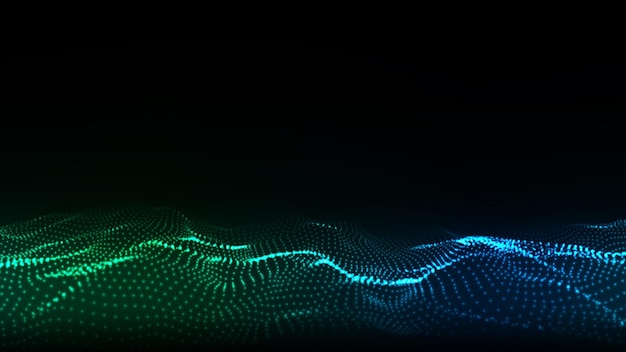 abstract vector technology wave with motion glowing dots dark cyberspace in digital background connection big data futuristic wireframe texture dynamic analysis a network connection