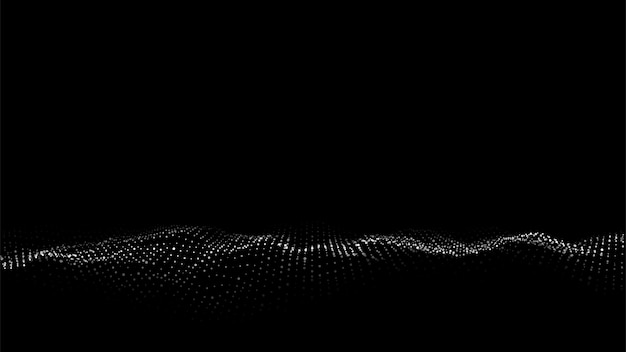 Vector abstract wave with light on black background science background with moving dots and lines network connection technology digital structure with particles vector illustration