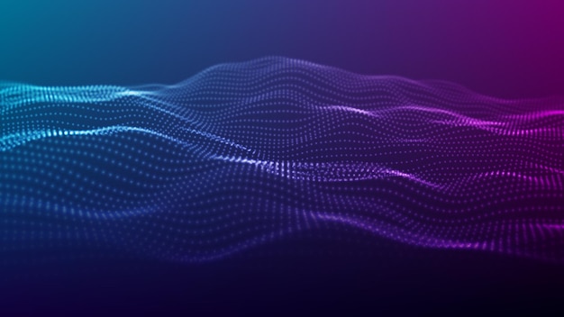 Vector abstract wave with moving dots flow of particles vector cyber technology illustration