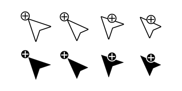 Vector add cursor icon set computer mouse cursor and plus sign simple design