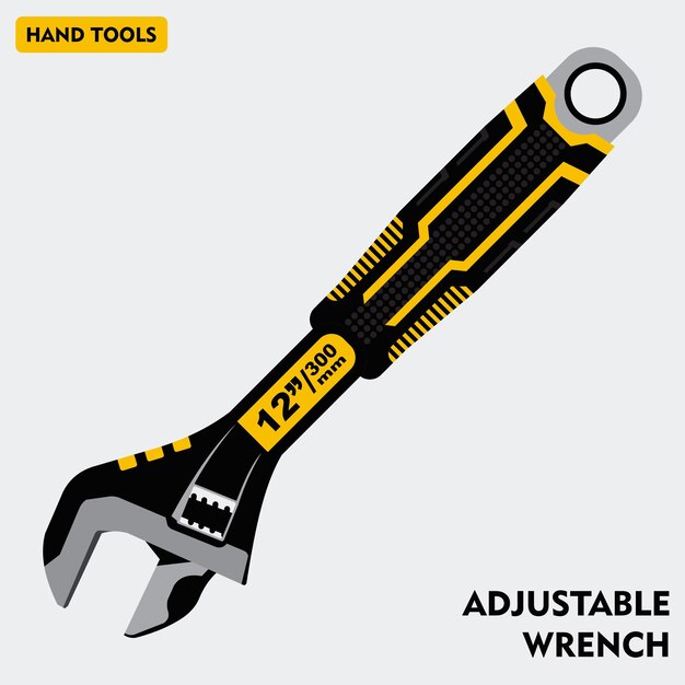 Vector adjustable wrench to fit a variety of hexagonal nuts vector illustration