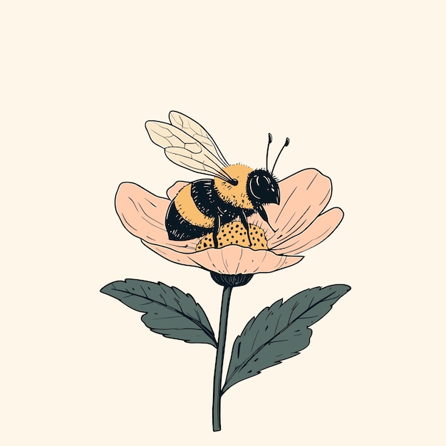 Vector adorable cartoon bee on a bright flower