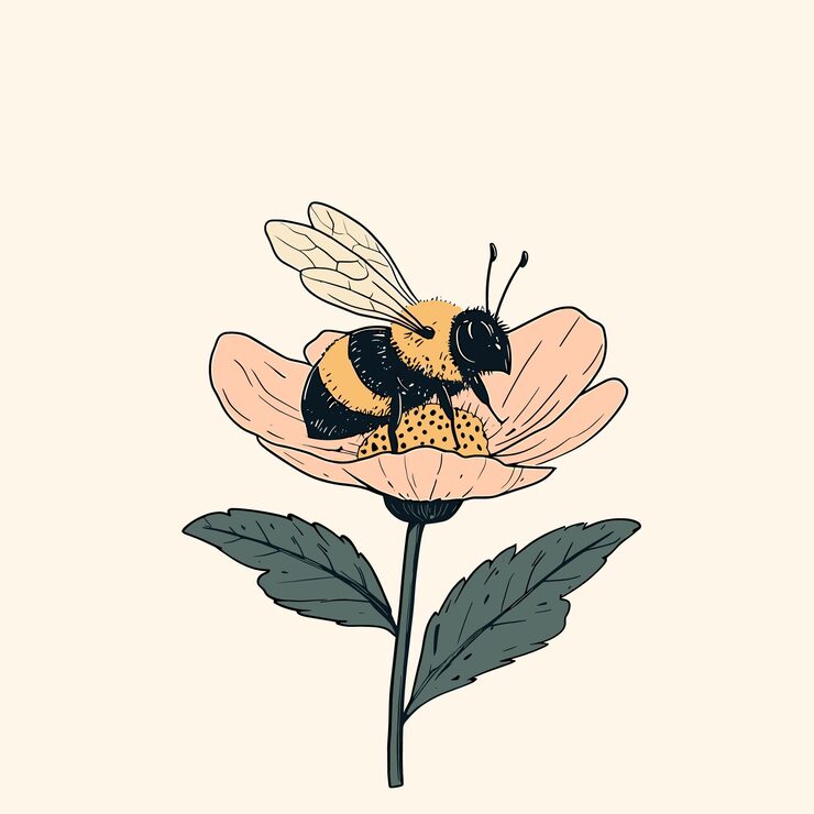 Vector adorable cartoon bee on a bright flower