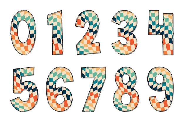 Vector adorable handcrafted checkerboard number set