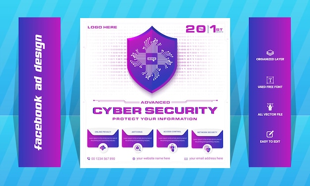 Vector advanced cyber security social media ads design