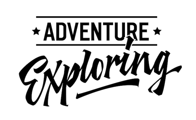 adventure exploring dynamic lettering design isolated typography template with bold calligraphy