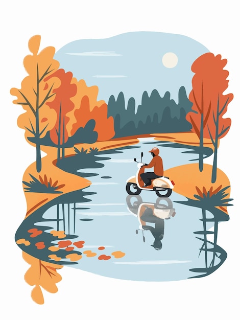 Vector adventurous scooter ride flat design vector