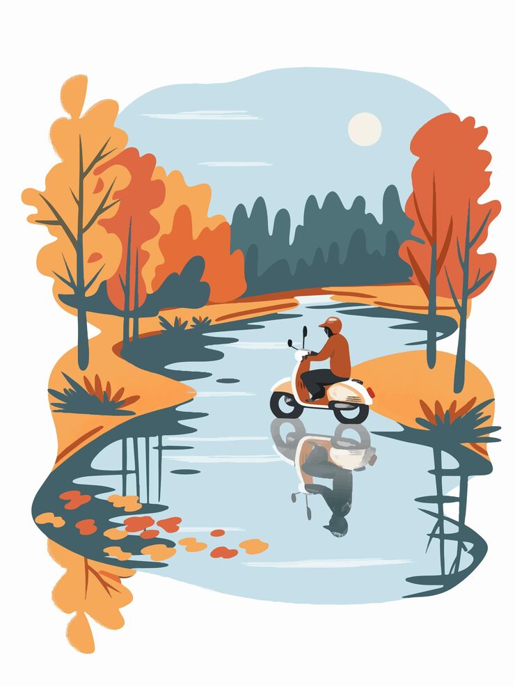 Vector adventurous scooter ride flat design vector