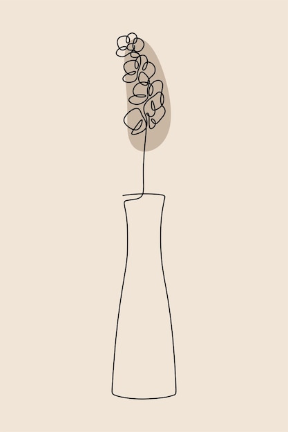 Vector aesthetic vase flower botanical oneline continuous line art