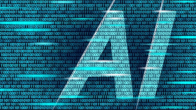 Vector ai artificial intelligence letters on code data flow. virtual assistant app geometric symbol support service technology. binary number chatbot logo information line 