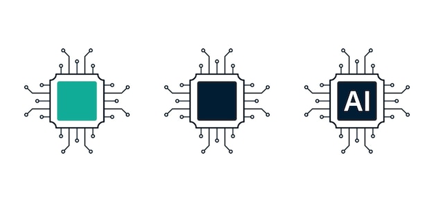Vector ai chip icons set artificail intelligence symbol cpu memory or processor chipset vector illustrati