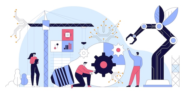 Vector ai development a group of programmers creates an artificial intelligence algorithm neural network