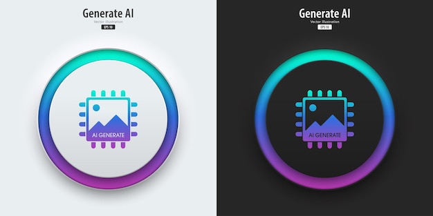 Vector ai generate image icon a set of buttons with symbols image enhancement improved quality generated artificial intelligence technology concept neumorphism style ui ux design vector illustration