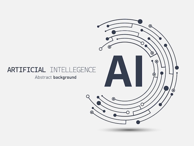 Vector ai icon on crescentshaped circuit board futuristic artificial intelligence abstract background large data processing database concept vector illustration for web and template