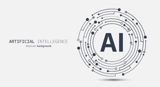 Vector ai icon on crescentshaped circuit board futuristic artificial intelligence abstract background large data processing database concept vector illustration for web and template