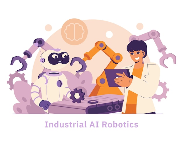 Vector ai in industry and manufacturing flat vector illustration