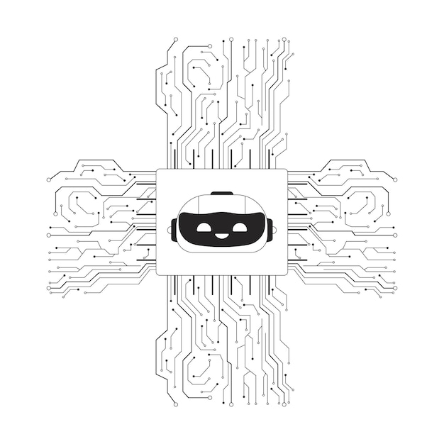 Vector ai microchip cpu black and white 2d line cartoon object
