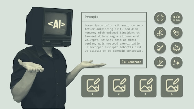 Vector ai prompt generator retro user interface mockup and template