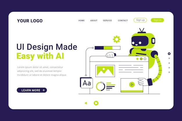 Vector ai ui design generator landing page template robot ai creating ui and ux design illustration