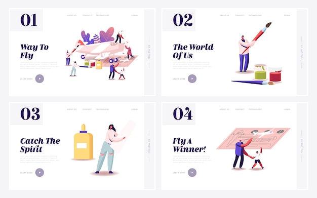 Vector aircraft modeling landing page template set.