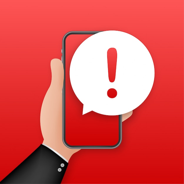 Vector alert message mobile notification. danger error alerts, smartphone virus problem or insecure messaging spam problems notifications.   illustration.
