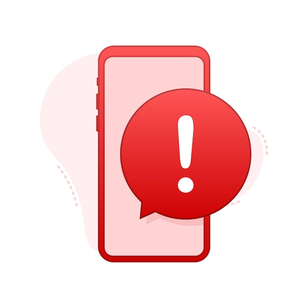 Vector alert message mobile notification. danger error alerts, smartphone virus problem or insecure messaging spam problems notifications. vector stock illustration.