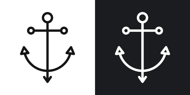 Vector anchor vector icon set in black and white outlines