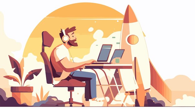 Vector animation designer at workplace concept professional man working on animation projects