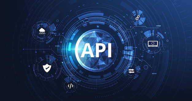 Vector api application programming interface on blue background