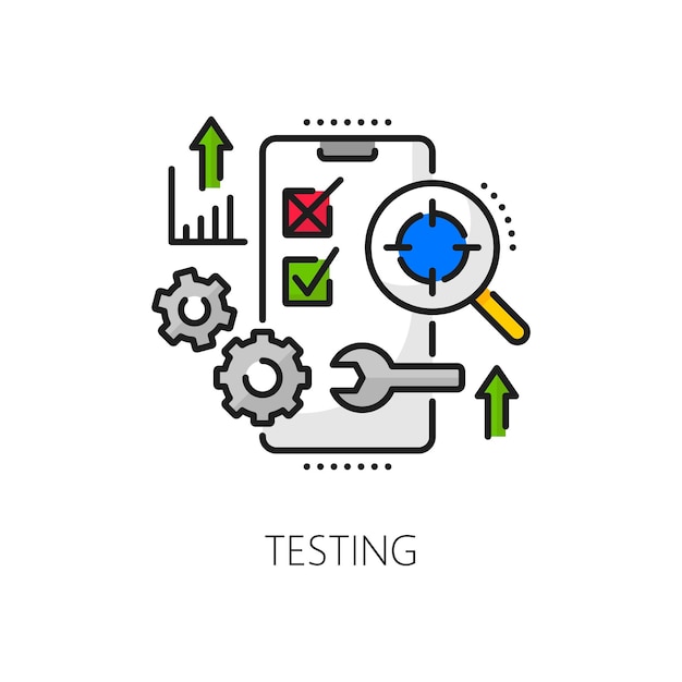 Vector app develop and testing software coding icon