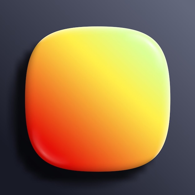 Vector app icon superellipse glossy vector background 3d squircle button with yellow neon holographic gradient and realistic soft shadow rounded rectangle shape for web and mobile applications