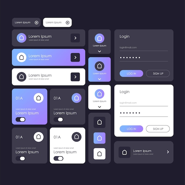 Vector app ui kit for responsive mobile app or website with different application layout